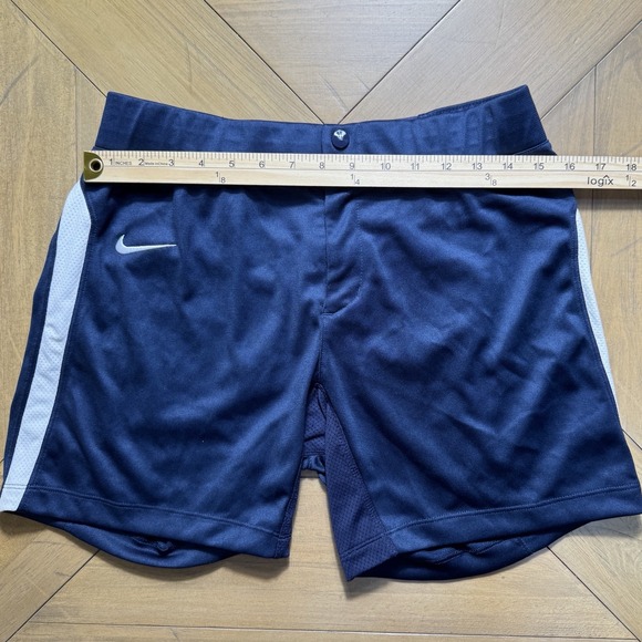 Nike Dri-FIT Navy Blue Athletic Shorts‎ Mens Medium White Stripe Snap Fly 15" L - Picture 3 of 5